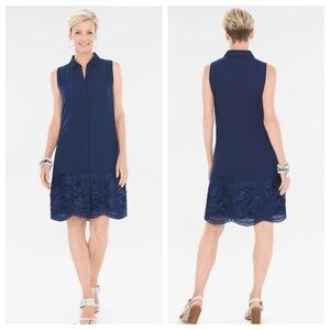 Chico's Embroidered Lace-Hem Dress sz: 4 Small Blue Loose Fit Flowy Sleeveless